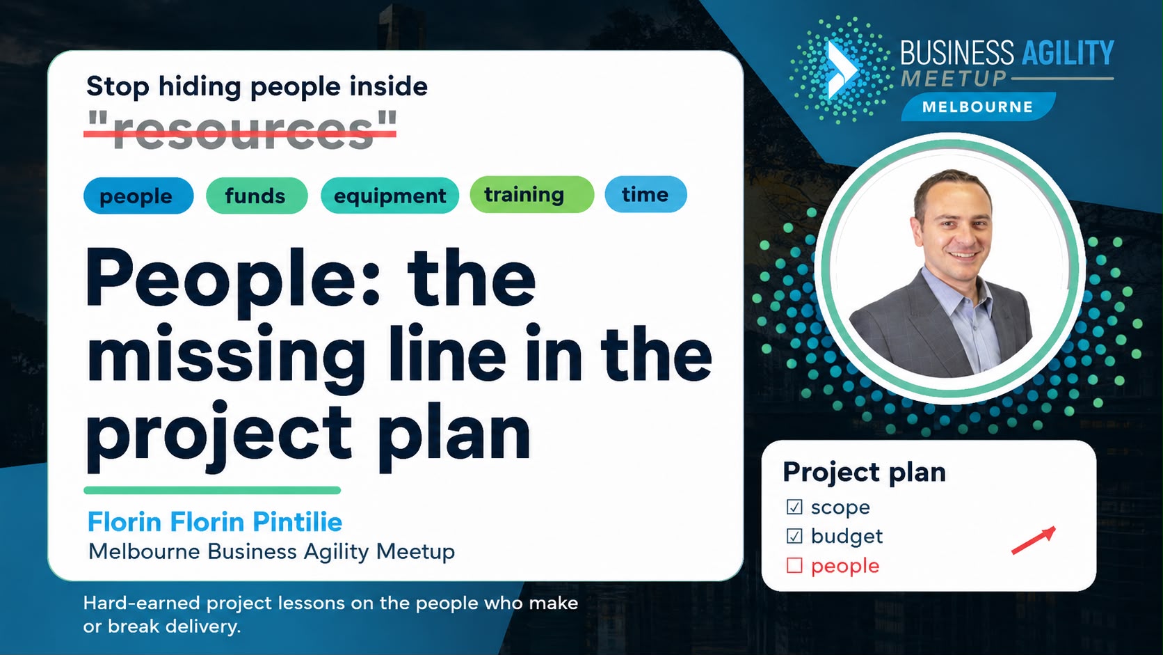 Florin Pintilie presenting “People: the missing line in the project plan” at the Melbourne Business Agility Meetup